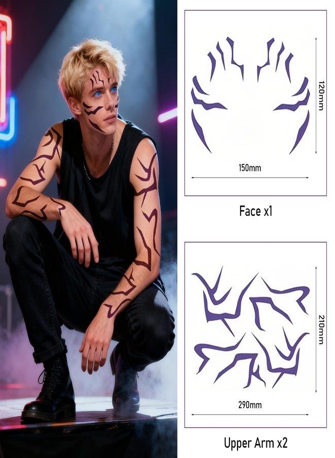 playneeu 3 Sheets Purple Temporary Tattoos, Waterproof Cosplay Tattoos Stickers Cosplay Costume Accessories for Halloween Cosplay Party - Image 2