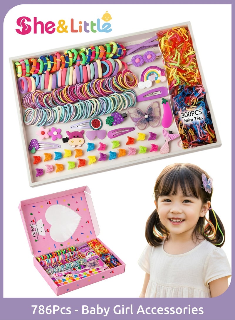She&Little 786 Pack Baby Girl Accessories, Girls Accessories, Hair Clips For Girls, Girls Hair Accessories Set, Colorful Elastic Hair Ties and Cute Hair Clips, Soft Stretchy No Damage, for Toddler Girls Daily Styling, Parties and Back to School (Purple) - Image 1