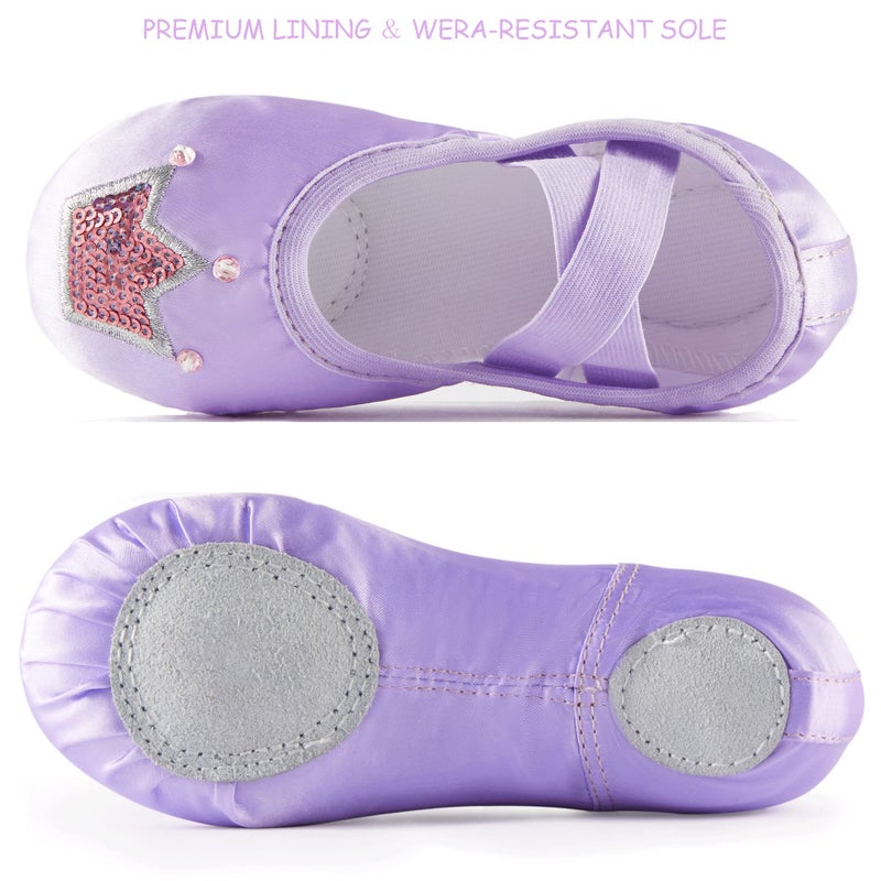 TRIPLE DEER Ballet Shoes for Girls, Satin Dance Practice Slippers Split Soft Leather Flat Sole Yoga Gymnastics Shoes (Toddler/Little/Big Kid) Purple - Image 3