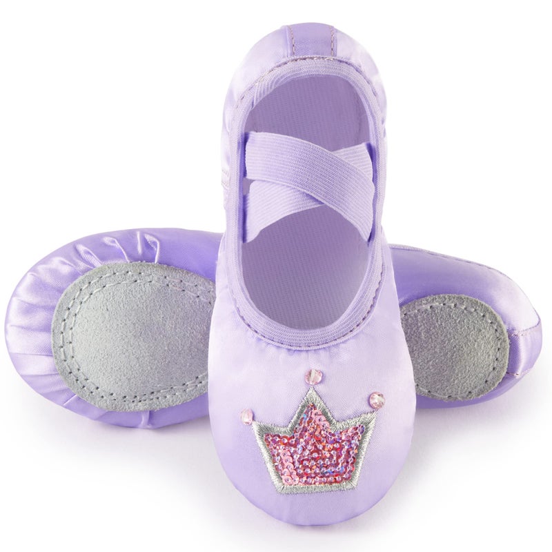 TRIPLE DEER Ballet Shoes for Girls, Satin Dance Practice Slippers Split Soft Leather Flat Sole Yoga Gymnastics Shoes (Toddler/Little/Big Kid) Purple - Image 1