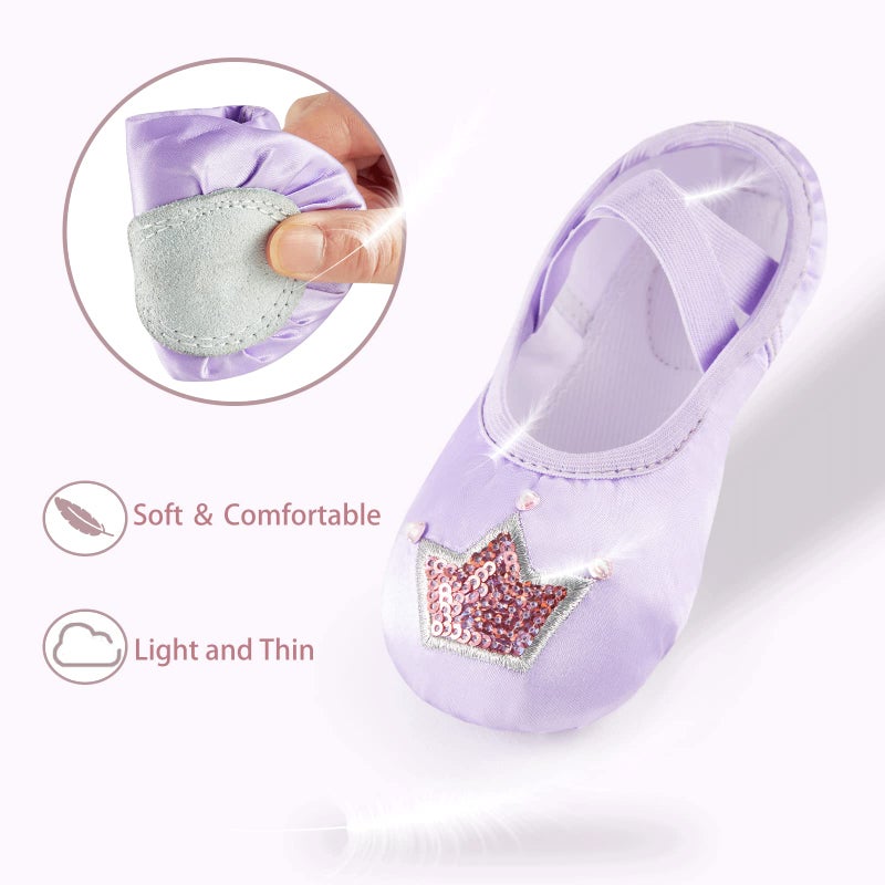 TRIPLE DEER Ballet Shoes for Girls, Satin Dance Practice Slippers Split Soft Leather Flat Sole Yoga Gymnastics Shoes (Toddler/Little/Big Kid) Purple - Image 5