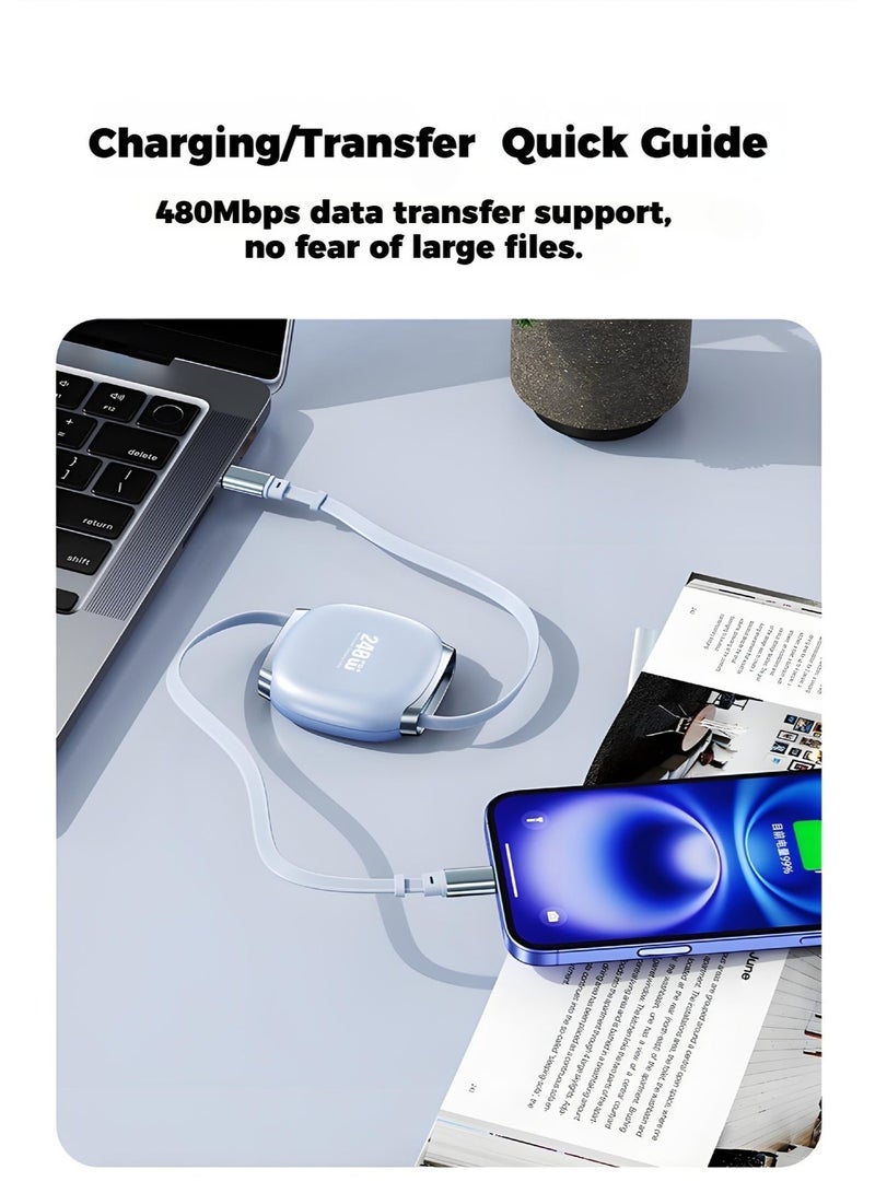 BASEMO 240W Retractable Fast Charging Data Cable, Dual Type-C Interfaces, PD Fast Charging, Compatible with Apple/Huawei/Samsung Phones/Tablets/Laptops - Image 3