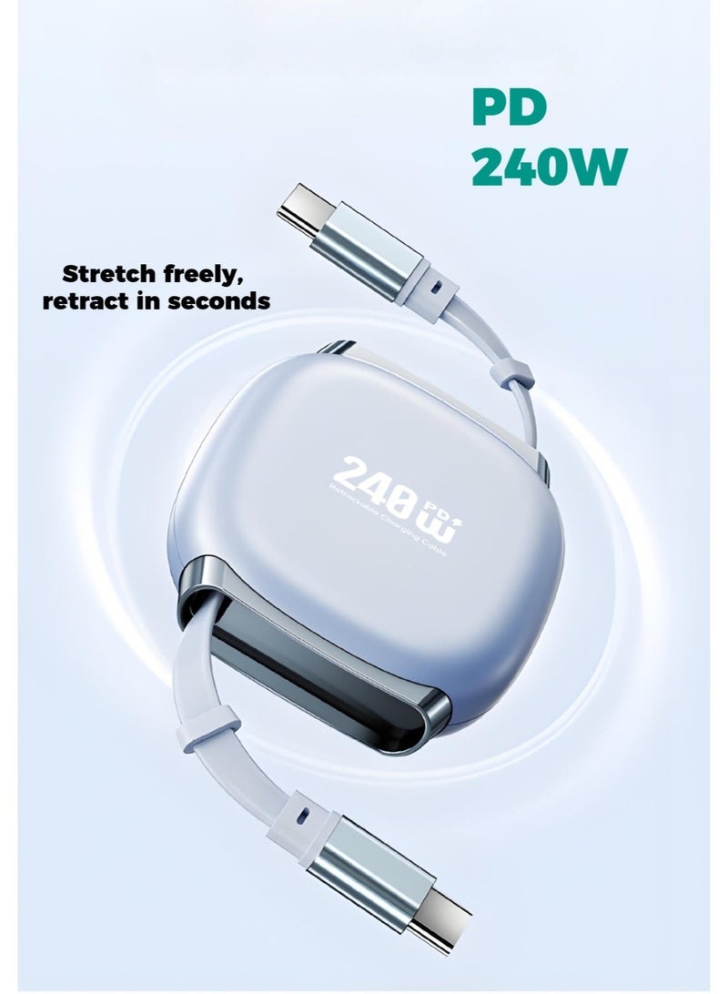 BASEMO 240W Retractable Fast Charging Data Cable, Dual Type-C Interfaces, PD Fast Charging, Compatible with Apple/Huawei/Samsung Phones/Tablets/Laptops - Image 1
