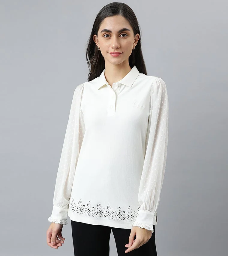 Beverly Hills Polo Club Logo Embroidered Long Sleeves Collared Top