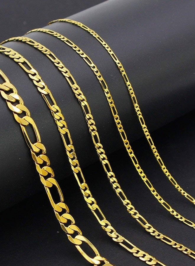 PORSTOO 18K Gold Plated Figaro Chain Necklace – Hypoallergenic Solid Brass, Adjustable 60cm, Perfect with Abaya for Men (Sizes: 2.5mm to 6mm) - Image 3