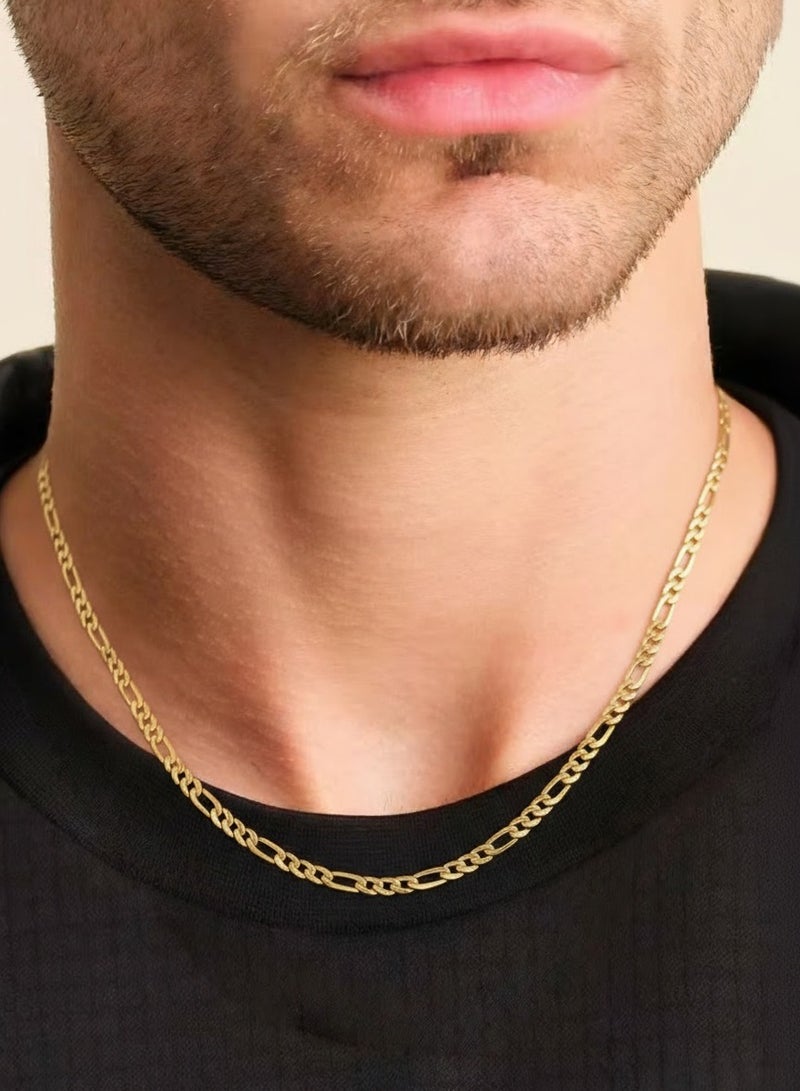 PORSTOO 18K Gold Plated Figaro Chain Necklace – Hypoallergenic Solid Brass, Adjustable 60cm, Perfect with Abaya for Men (Sizes: 2.5mm to 6mm) - Image 1