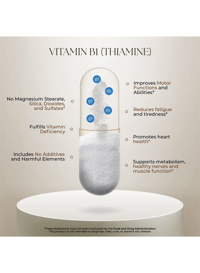 Dr Clark Store Dr. Clark Vitamin B1 Thiamine 500mg Supplement -Thiamine B1 Supplement for Healthy Nervous System & Energy Metabolism, Gluten-Free, Dairy Free - 100 Capsules - Image 1