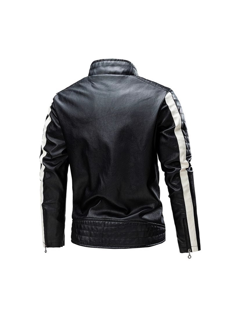 Leather Men'S Coat Fashionable Handsome British Style Retro Collar Casual Motorcycle Leather Jacket For Teenagers - Image 4