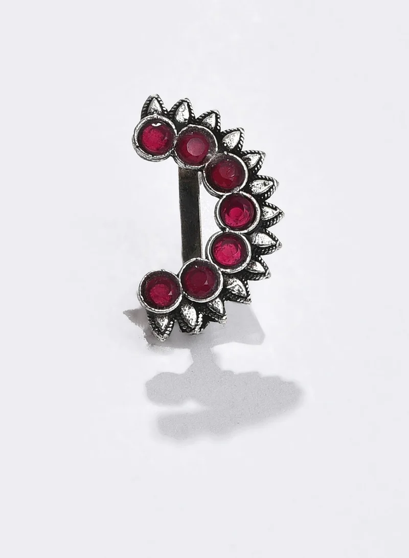 SOHI Maroon Studded Half Moon Artificial Nosepin Jewellery