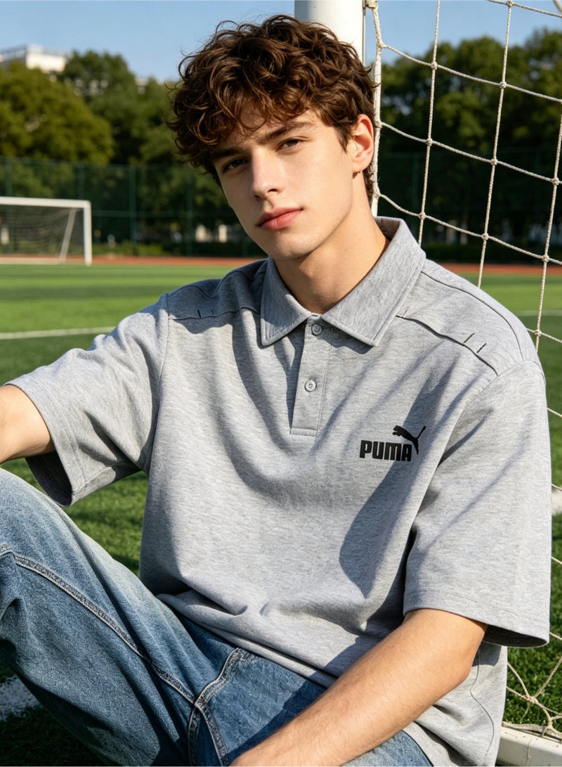 بوما بولو كلاسيكي من PUMA للجنسين، كم قصير بطوق بزرار، قصة واسعة مريحة، قطن منفذ للهواء - رمادي داكن - Image 5