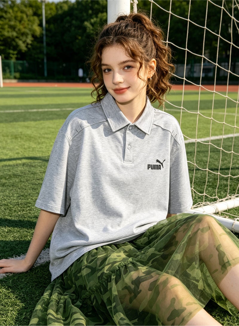 بوما بولو كلاسيكي من PUMA للجنسين، كم قصير بطوق بزرار، قصة واسعة مريحة، قطن منفذ للهواء - رمادي داكن - Image 3