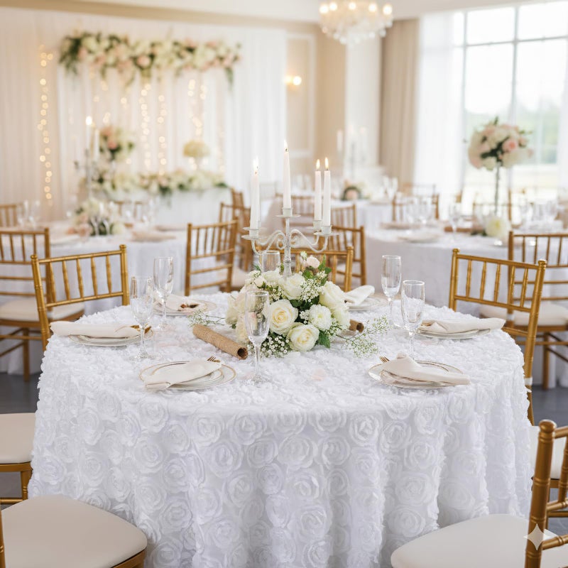 QueenDream Round White Wedding Rosette Tablecloth 60 Inch for Sweetheart Table Baby Shower Parties Dining Table Decoration - Image 5