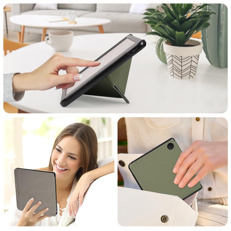 Caweet Case for Kobo Libra Colour 7 Inch 2024 Release, Premium PU Leather Origami Stand Protective Sleeve Cover with Auto Wake/Sleep Feature, Green - Image 2