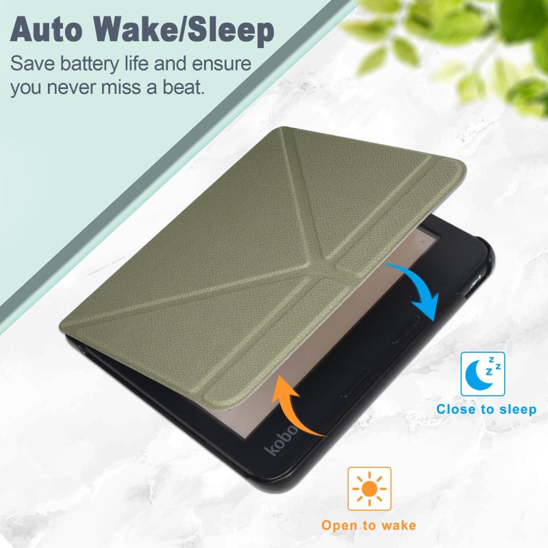 Caweet Case for Kobo Libra Colour 7 Inch 2024 Release, Premium PU Leather Origami Stand Protective Sleeve Cover with Auto Wake/Sleep Feature, Green - Image 3