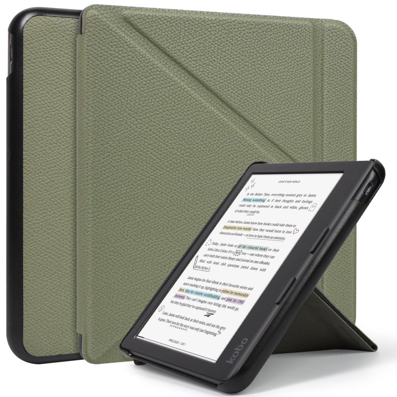 Caweet Case for Kobo Libra Colour 7 Inch 2024 Release, Premium PU Leather Origami Stand Protective Sleeve Cover with Auto Wake/Sleep Feature, Green - Image 1
