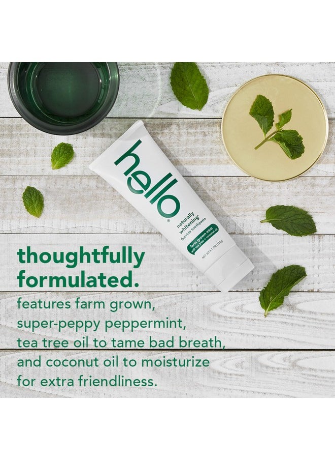 Hello Naturally Whitening Fluoride Toothpaste, Natural Peppermint Flavor And Tea Tree Oil, Peroxide Free, Gluten Free, Sls Free, 3 Pack, 4.7 Oz Tubes  - Image 3