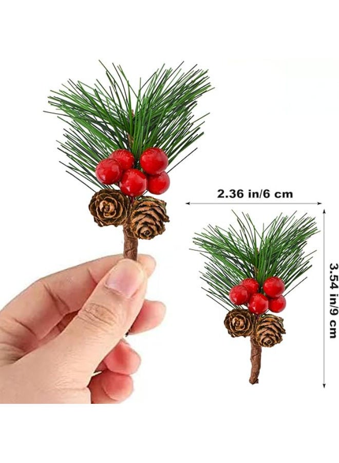 12 pieces - Artificial Pine Berries with Red Pine Needles - Image 2