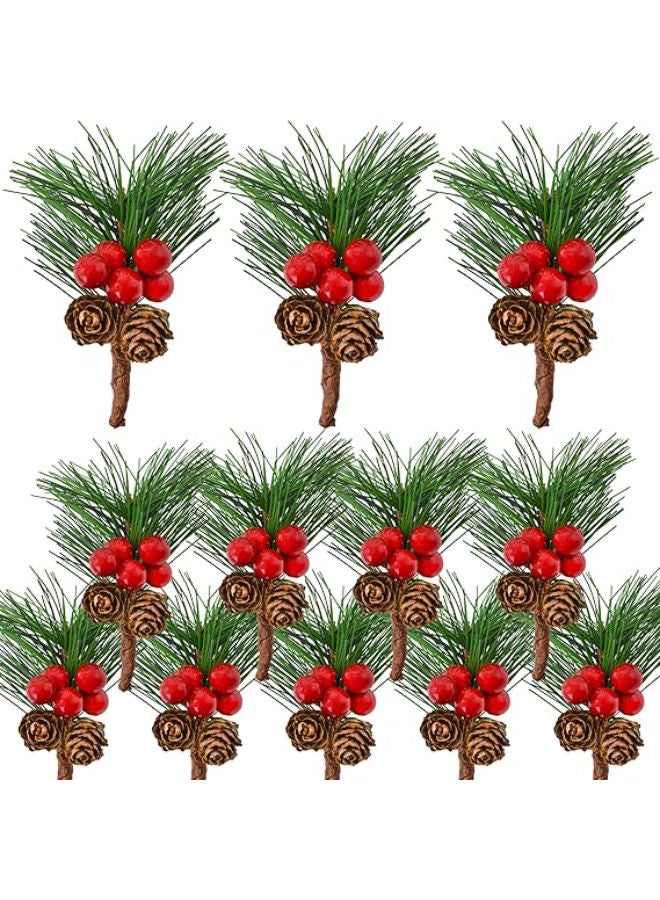 12 pieces - Artificial Pine Berries with Red Pine Needles - Image 1