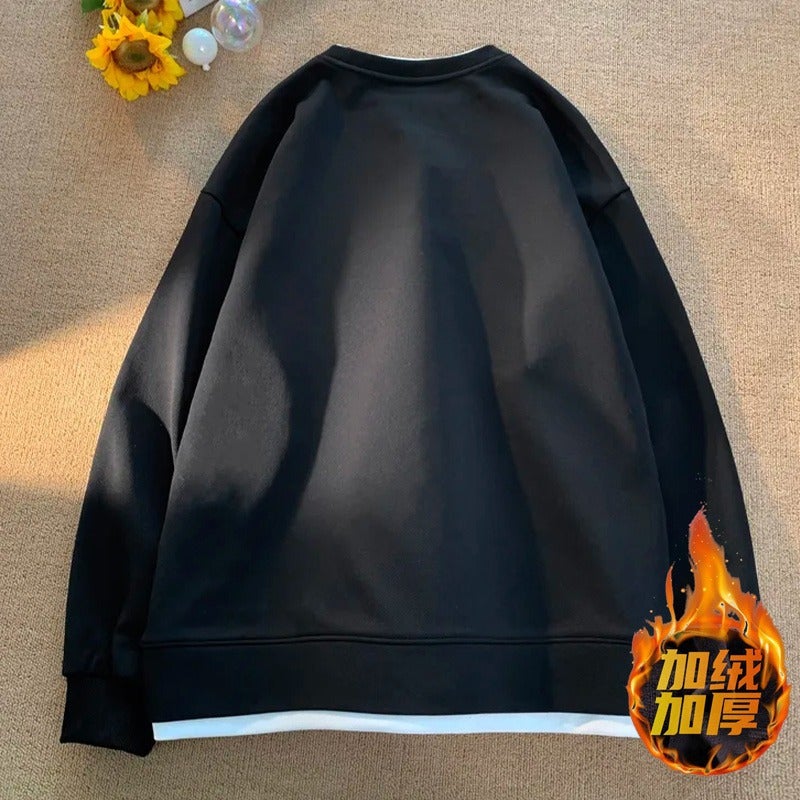 American Fake Two-Piece Sweatshirt Men'S High Street Hip-Hop Round Neck Top Loose Large Size Velvet Long-Sleeved Shirt - Image 5
