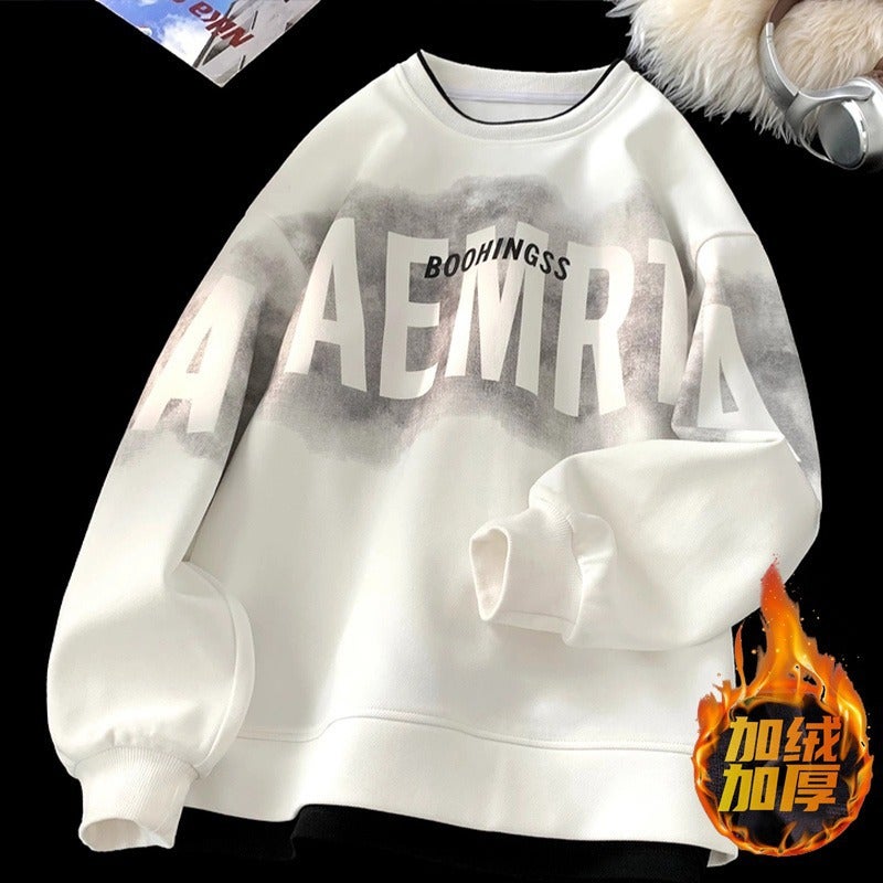 American Fake Two-Piece Sweatshirt Men'S High Street Hip-Hop Round Neck Top Loose Large Size Velvet Long-Sleeved Shirt - Image 2