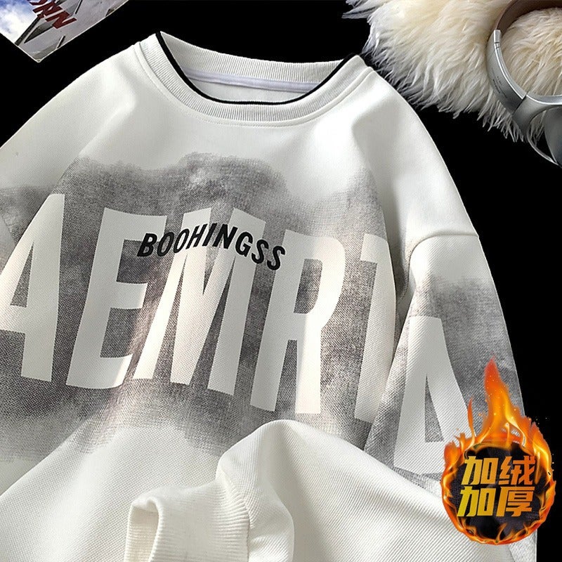 American Fake Two-Piece Sweatshirt Men'S High Street Hip-Hop Round Neck Top Loose Large Size Velvet Long-Sleeved Shirt - Image 3