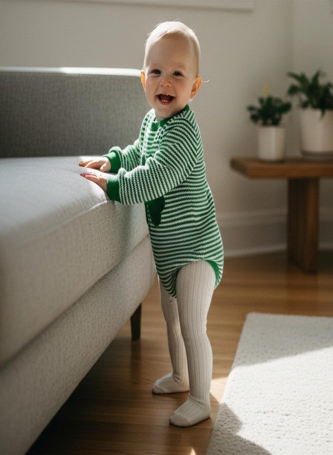 DNOMAID YZARC Newborn Baby Boy St Patricks Day Outfit Clover Embroidery Sweatshirt Romper Striped Waffle Long Sleeve Jumpsuit (Green, 6-12 Months) - Image 4