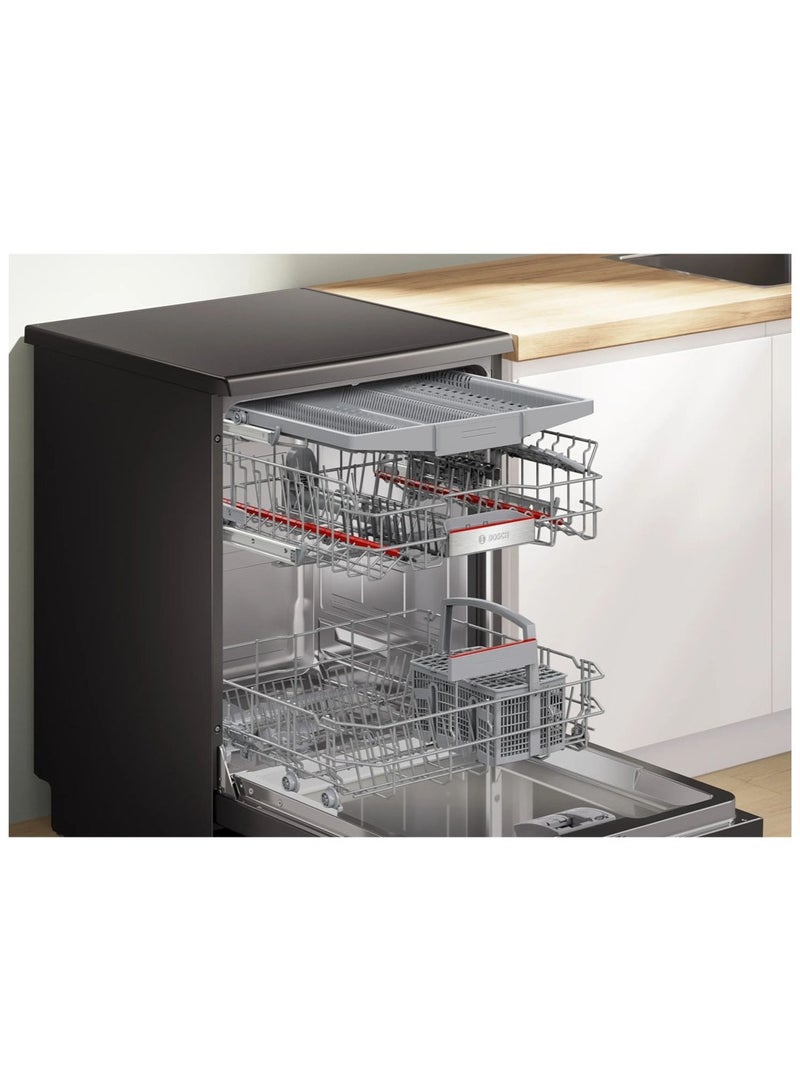 BOSCH 14 Place Settings Freestanding Dishwasher, Series 6, 2400W Triple Water Protection 2400 W SMP6EMC64M Brushed black steel - Image 3
