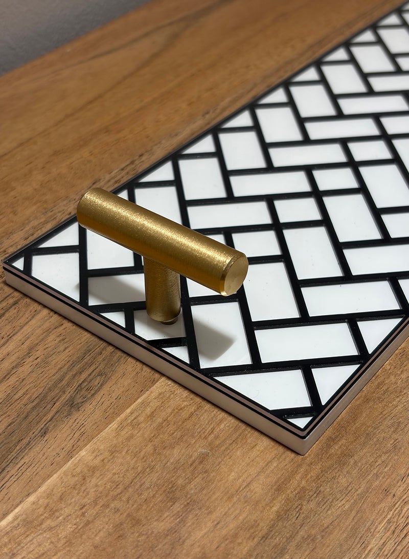 لوحة صينية تقديم من الأكريليك بتصميم مزخرف ومقابض معدنية ذهبية اللون - Image 4