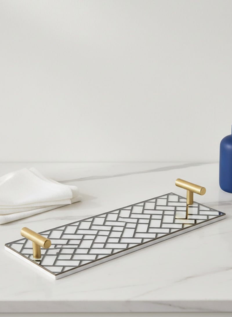 لوحة صينية تقديم من الأكريليك بتصميم مزخرف ومقابض معدنية ذهبية اللون - Image 2