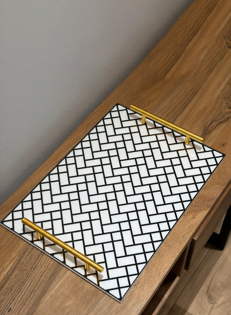 لوحة صينية تقديم من الأكريليك بتصميم مزخرف ومقابض معدنية ذهبية اللون - Image 5