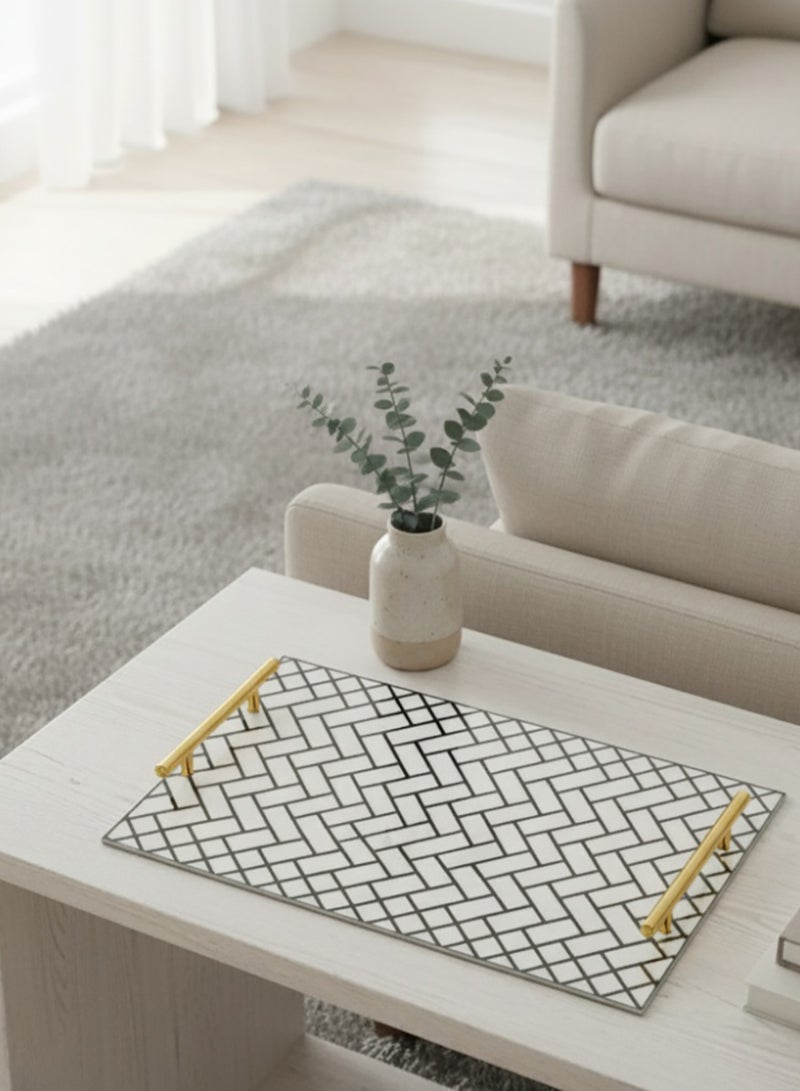 لوحة صينية تقديم من الأكريليك بتصميم مزخرف ومقابض معدنية ذهبية اللون - Image 1