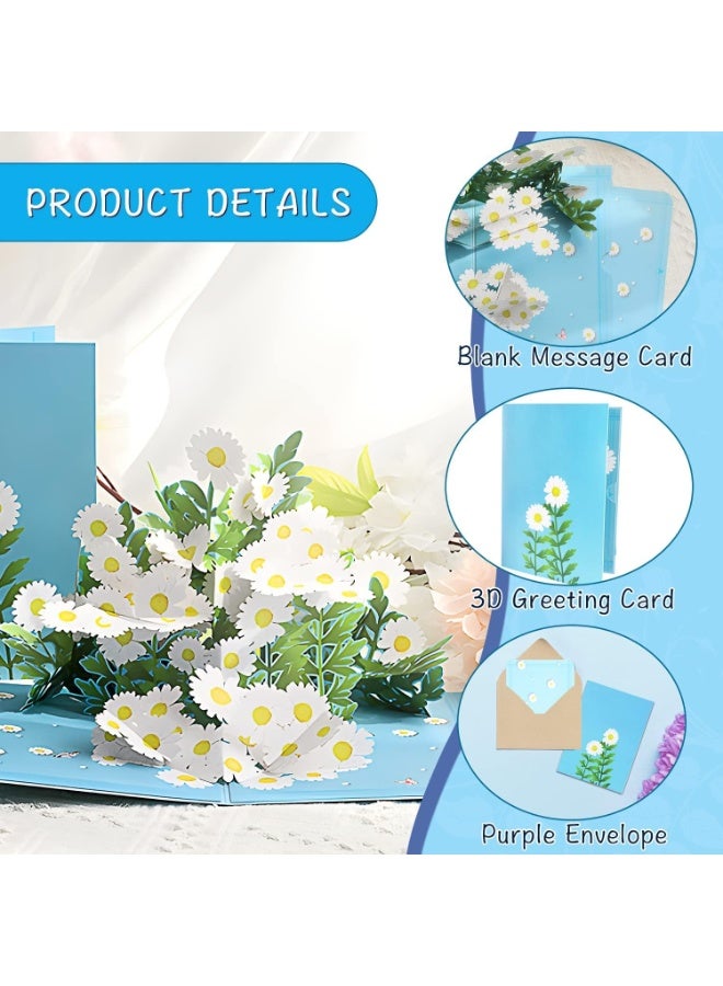 كيلا بطاقات معايدة ثلاثية الأبعاد، بطاقة عيد ميلاد ديزي مع مظروف، بطاقة زهور ديزي يدوية الصنع، بطاقات شكر على شكل باقة ديزي ثلاثية الأبعاد، بطاقات معايدة ورقية إبداعية لعيد الأم وعيد المعلم - Image 2