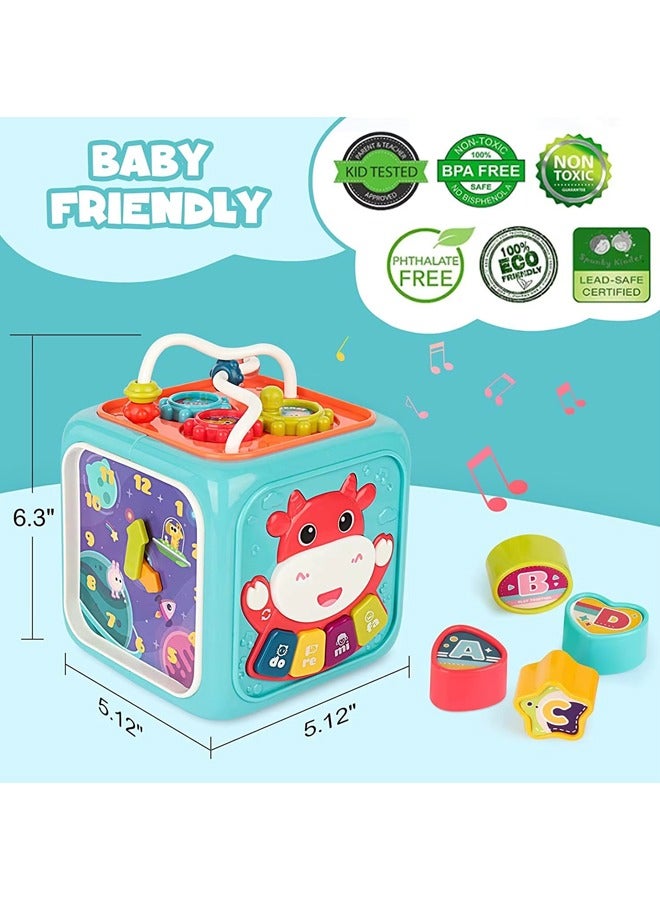 Baby Sensory Montessori Toys Multifunctional Intelligent Children's Early Education Toy 6 in 1 Cube Activity Center Toys for Toddlers With Lights Music and Clock Babies Learning Multifunctional Hexa - Image 2