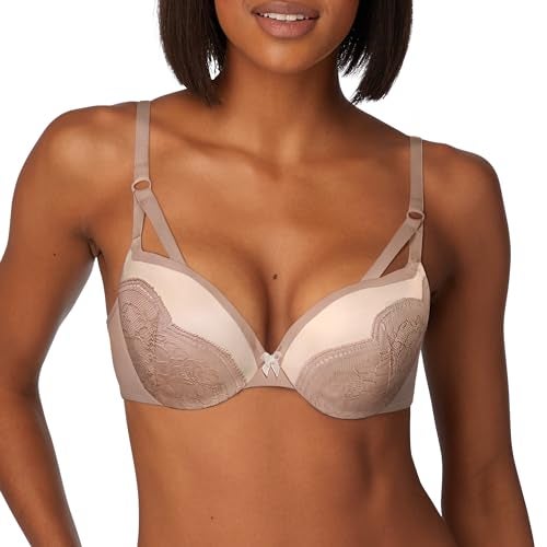 Maidenform Women's Love The Lift Push Up & in Strappy Lace Demi Bra DM9900L 34B Evening Blush/Cream - Image 1