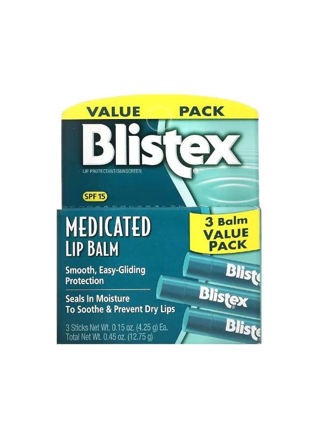 Blistex - Medicated Lip ProtectantSunscreen SPF 15 Original 3 Balm Value Pack 0.15 oz 4.25 g Each - Image 1