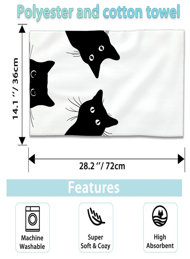 CXULIN Black Cat Hand Towels - Set of 2, Soft Polyester Cotton Bath Towels - 14"X28" - Image 2