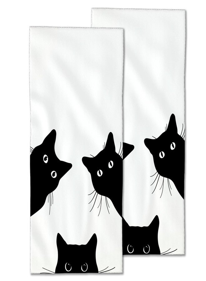 CXULIN Black Cat Hand Towels - Set of 2, Soft Polyester Cotton Bath Towels - 14"X28" - Image 1