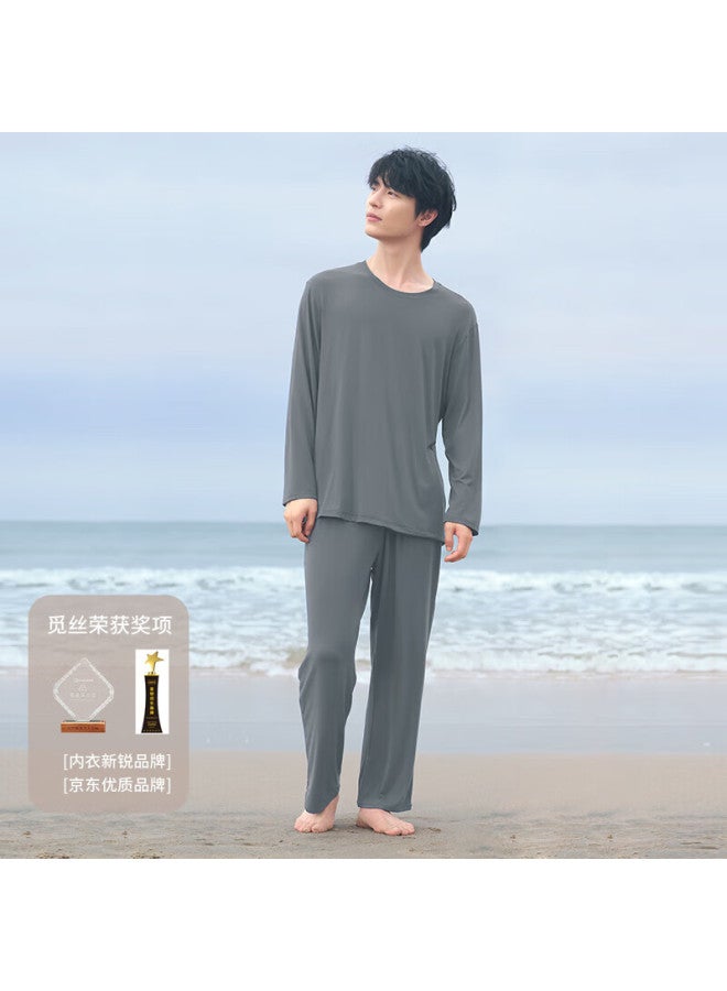 Agentmuse Naked-feel Tencel Modal Pajamas For Men, Ultra-soft Long-sleeve Long Pants Loose Loungewear Set 867 Dark Gray XL