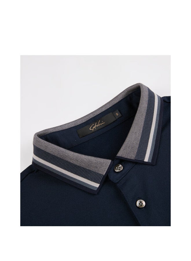 Satchi Men'S Long Sleeve T-Shirt Paul Shirt Men'S Business Casual Thermal Color-Blocked Fleece Absorbent Heat Constant Temperature Turn-Down Collar Deep Blue 52 - Image 5