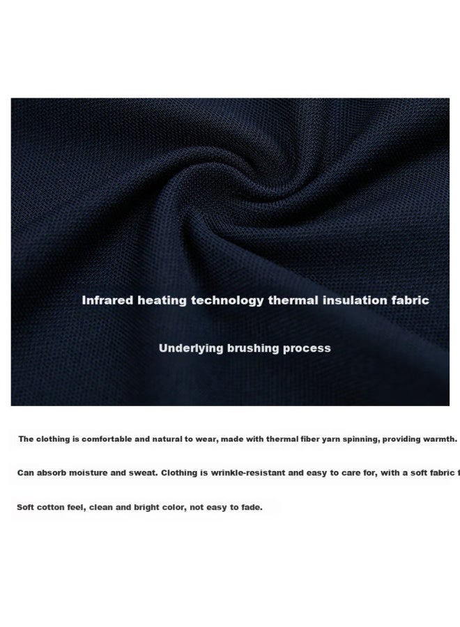 Satchi Men'S Long Sleeve T-Shirt Paul Shirt Men'S Business Casual Thermal Color-Blocked Fleece Absorbent Heat Constant Temperature Turn-Down Collar Deep Blue 52 - Image 3