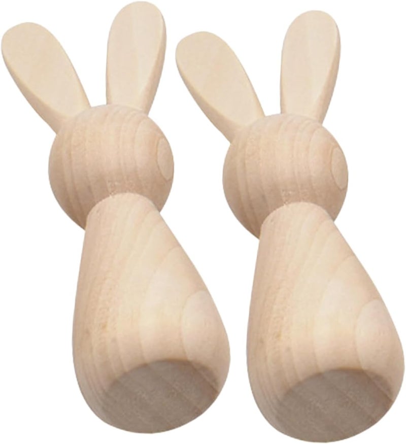 VOSAREA 2pcs DIY Unfinished Wooden Bunny Dolls for Craft Projects Blank Wood Rabbit Figurines for Painting and Decorating for Home Decor and Family Activities - Image 1