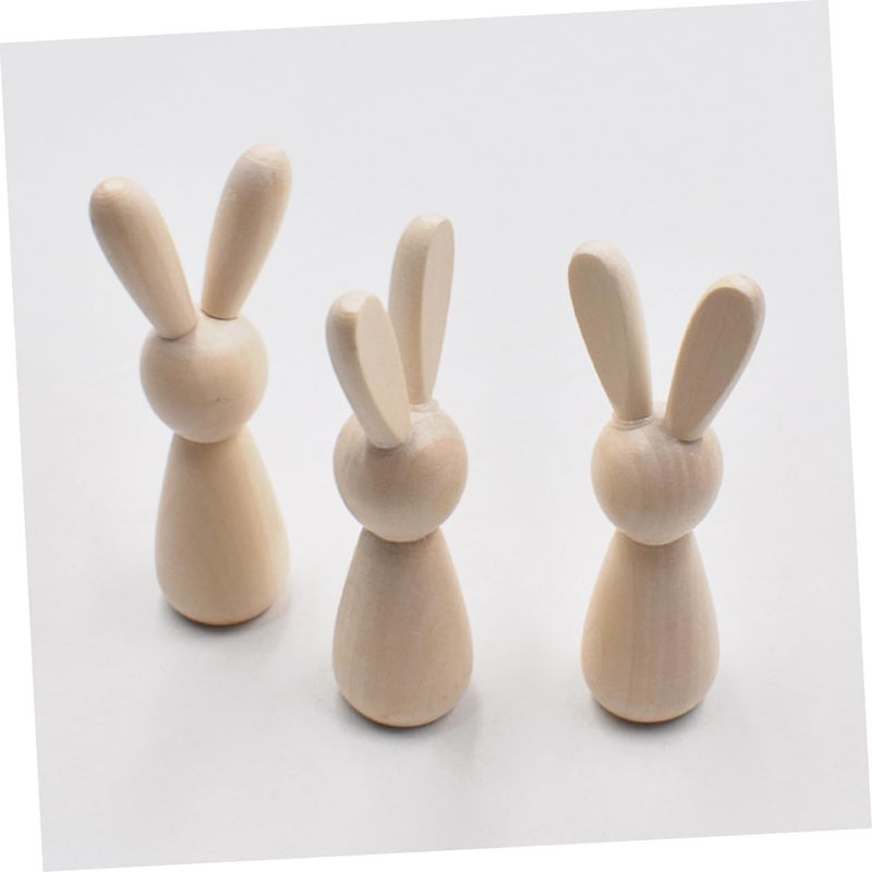 VOSAREA 2pcs DIY Unfinished Wooden Bunny Dolls for Craft Projects Blank Wood Rabbit Figurines for Painting and Decorating for Home Decor and Family Activities - Image 2