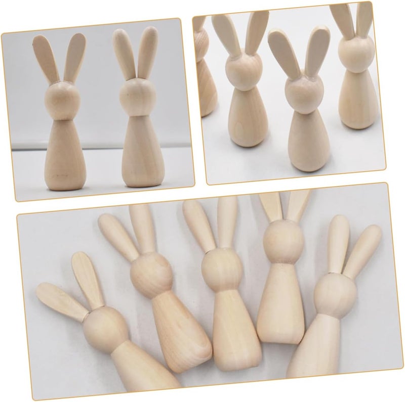 VOSAREA 2pcs DIY Unfinished Wooden Bunny Dolls for Craft Projects Blank Wood Rabbit Figurines for Painting and Decorating for Home Decor and Family Activities - Image 4