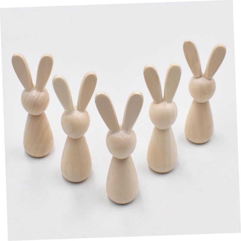 VOSAREA 2pcs DIY Unfinished Wooden Bunny Dolls for Craft Projects Blank Wood Rabbit Figurines for Painting and Decorating for Home Decor and Family Activities - Image 5