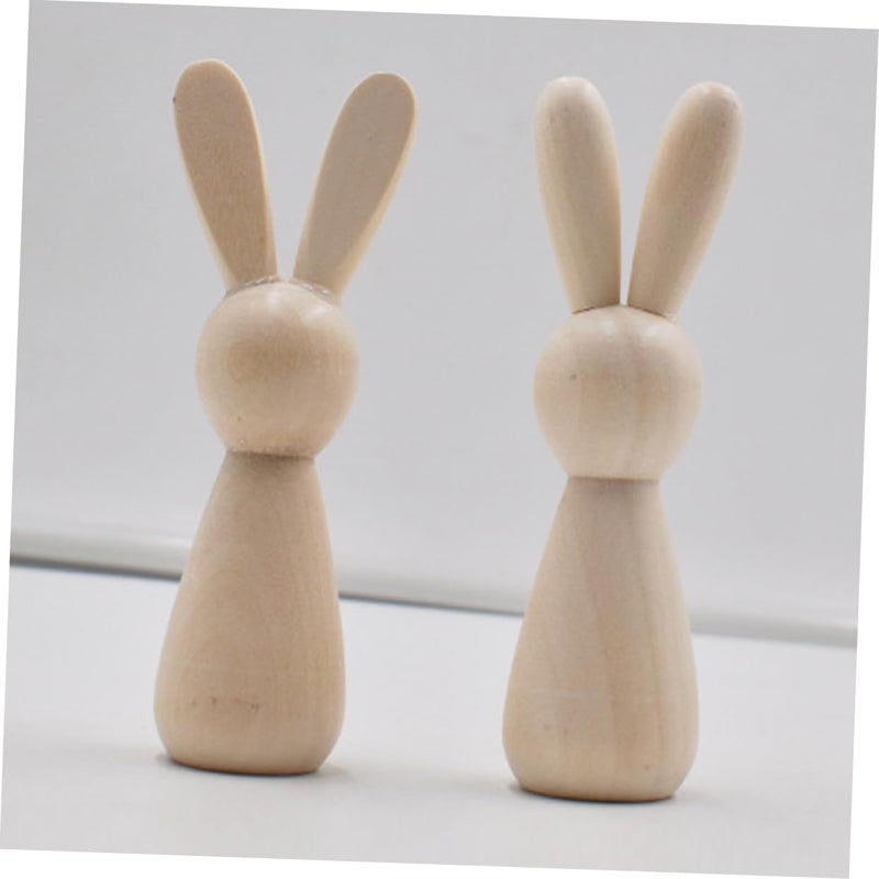 VOSAREA 2pcs DIY Unfinished Wooden Bunny Dolls for Craft Projects Blank Wood Rabbit Figurines for Painting and Decorating for Home Decor and Family Activities - Image 3