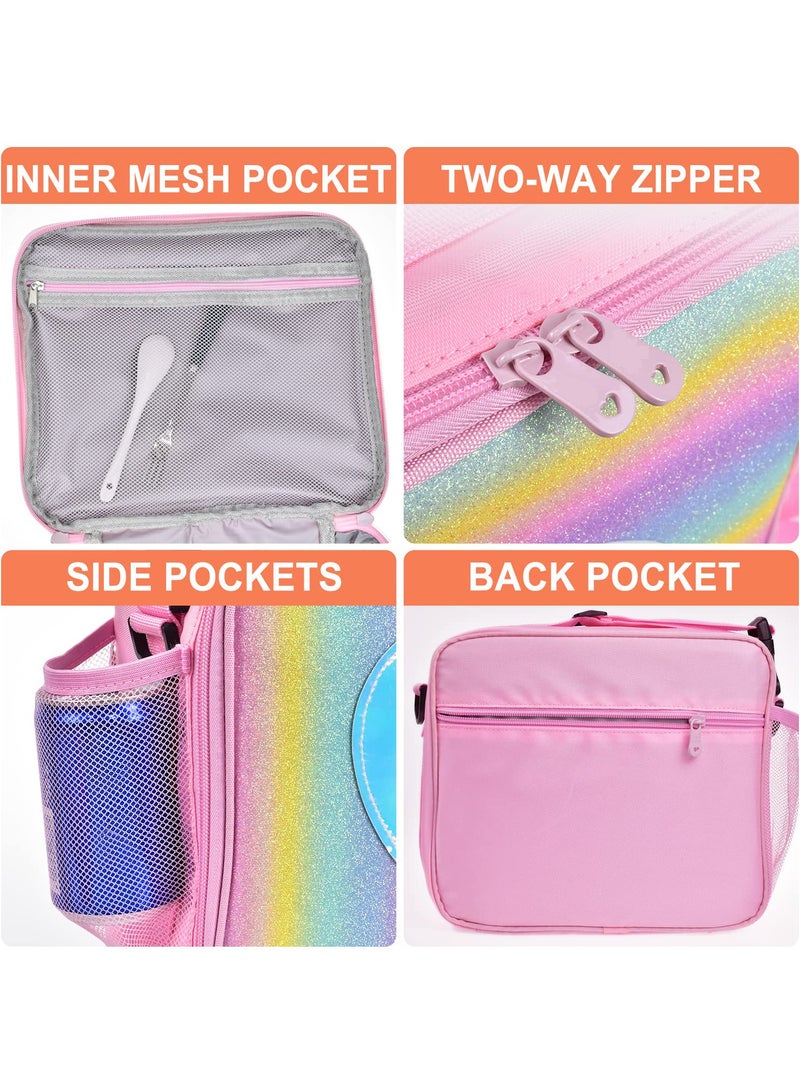 Children'S Lunch Box, Rainbow Laser Tote Leakproof Insulated Lunch Bag Reusable Insulated Bento Bag Picnic Ice Bag Girls (Pink)  - Image 5