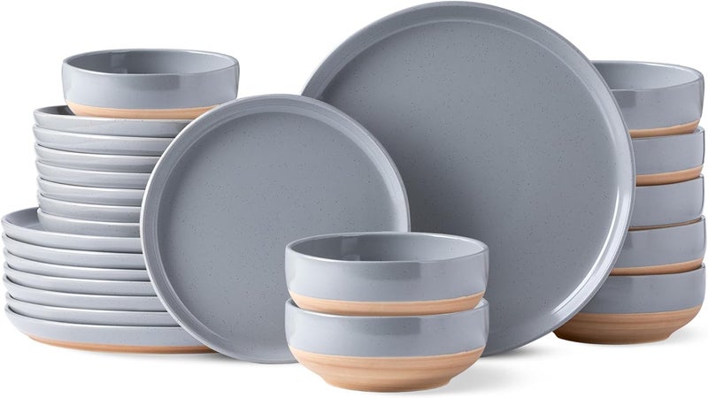 AmorArc Ceramic Dinnerware Sets for 8 24 Pieces Handpainted Plates and Bowls Set with Rustic Terracotta Underside Scratch Resistant Stoneware Dishes Set Dishwasher  Microwave Safe - Image 1