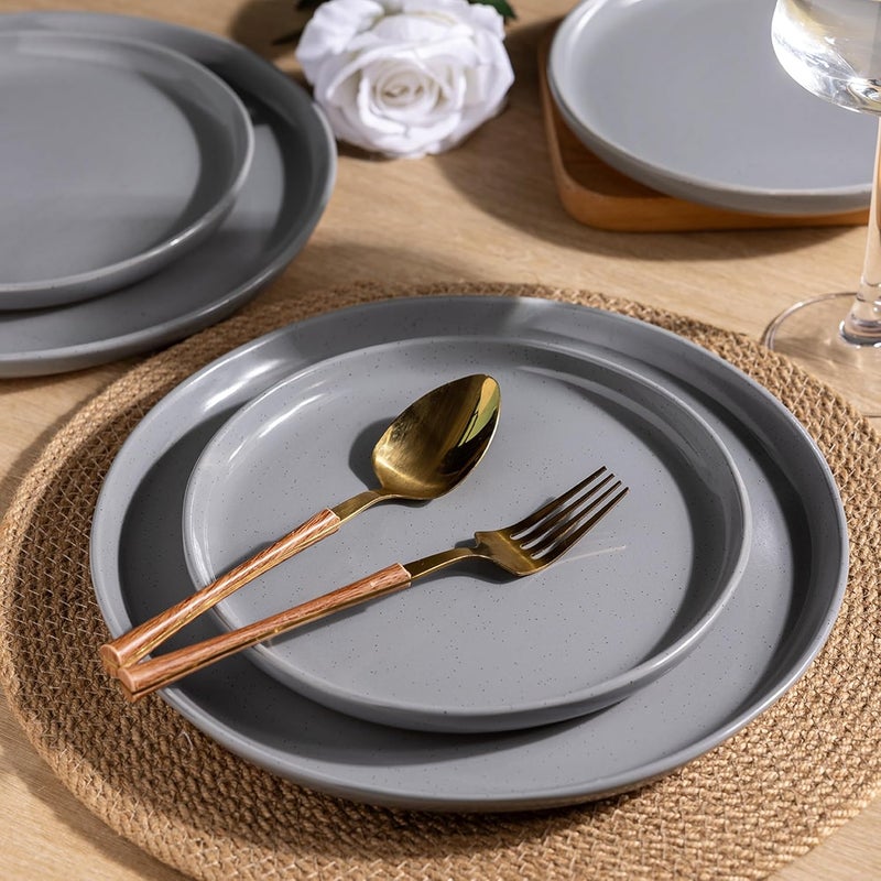 AmorArc Ceramic Dinnerware Sets for 8 24 Pieces Handpainted Plates and Bowls Set with Rustic Terracotta Underside Scratch Resistant Stoneware Dishes Set Dishwasher  Microwave Safe - Image 2