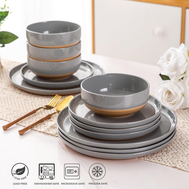 AmorArc Ceramic Dinnerware Sets for 8 24 Pieces Handpainted Plates and Bowls Set with Rustic Terracotta Underside Scratch Resistant Stoneware Dishes Set Dishwasher  Microwave Safe - Image 4