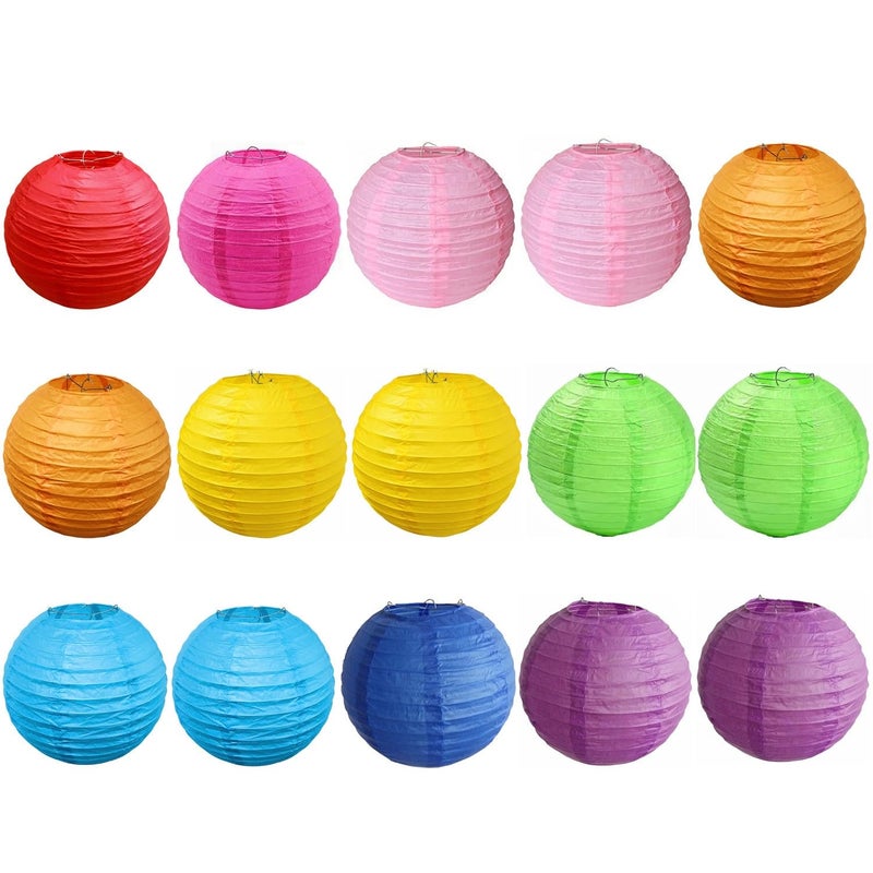 Jayke Joy 15pcs Colorful Paper Lanterns Multicolor Hanging Ball Lanterns for Birthday Wedding Bridal Baby Shower Home Office Classroom Outdoor Indoor Party Decoration (6 inch) - Image 1